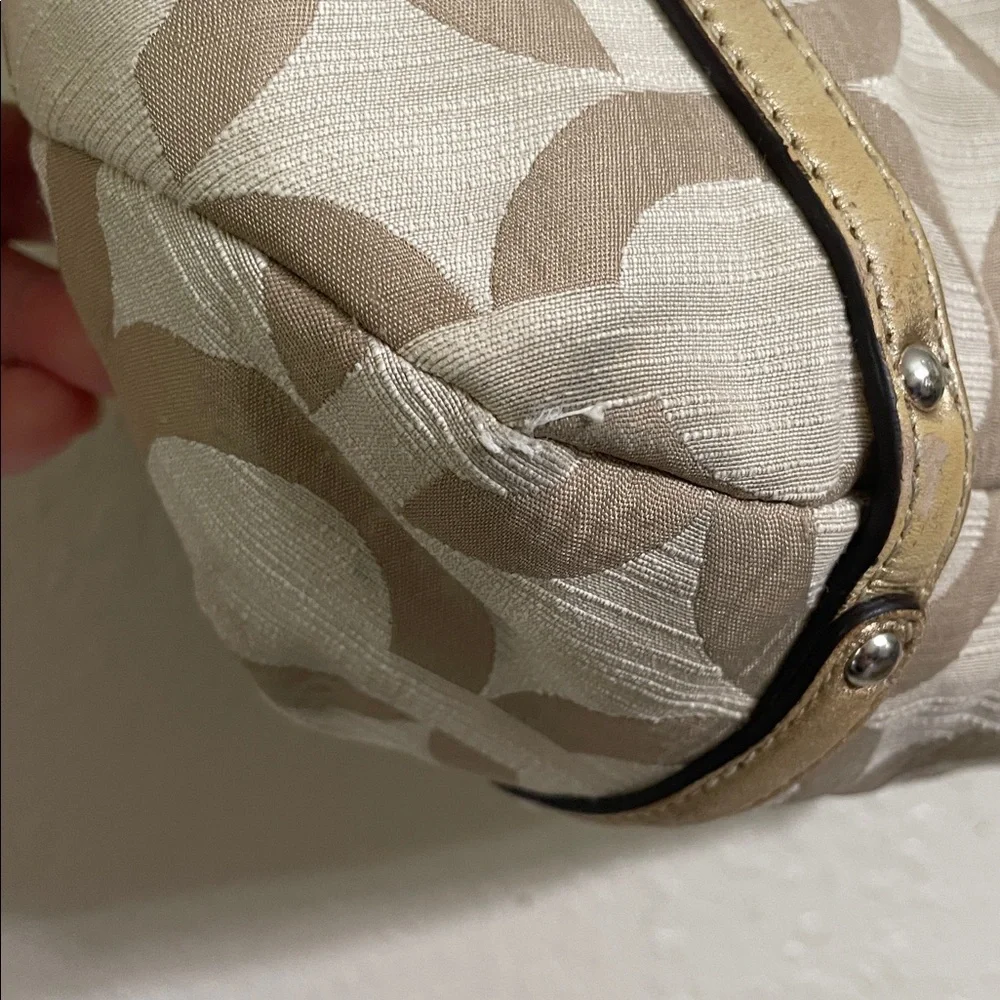 Coach Audrey OP Art Shantung Cinched Tote with gold leather trim